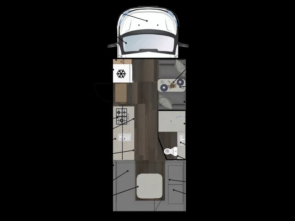 Suncamper Saxby F-2 floorplan with labelled features
