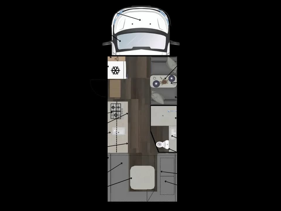 Suncamper Saxby F-2 floorplan with labelled features