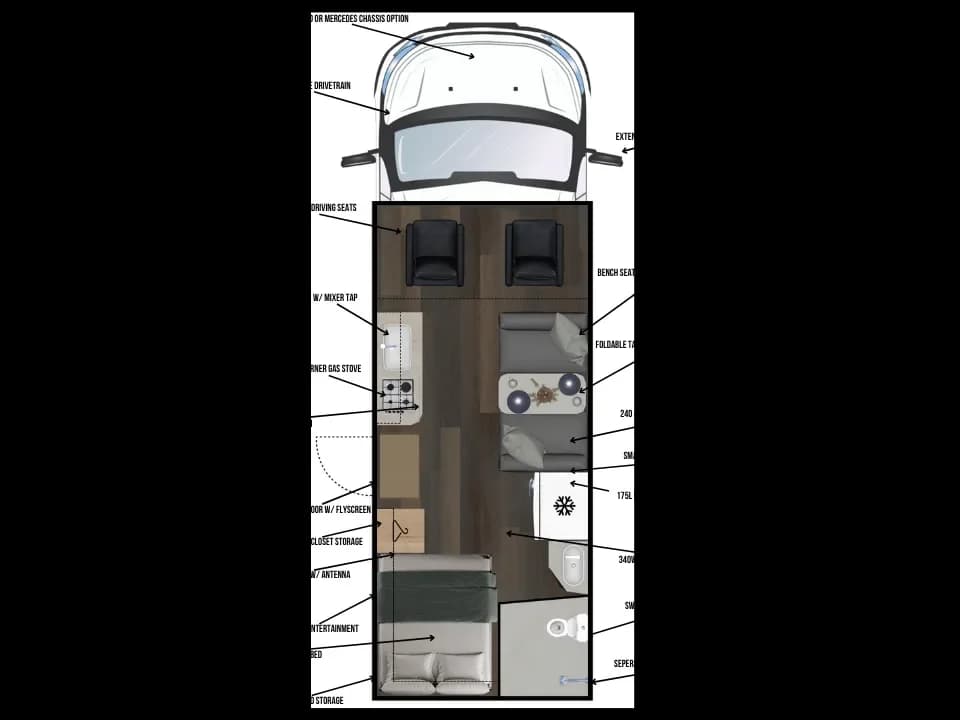 Suncamper Sovereign P-2 floorplan with labelled features