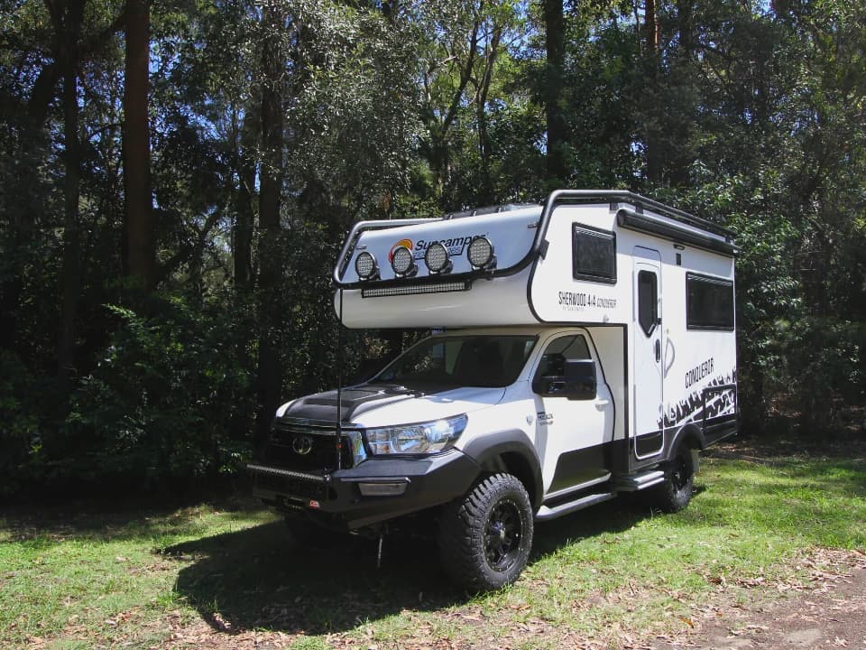 Sherwood Conqueror 4x4 motorhome on a Toyota HiLux parked in Australian bushland
