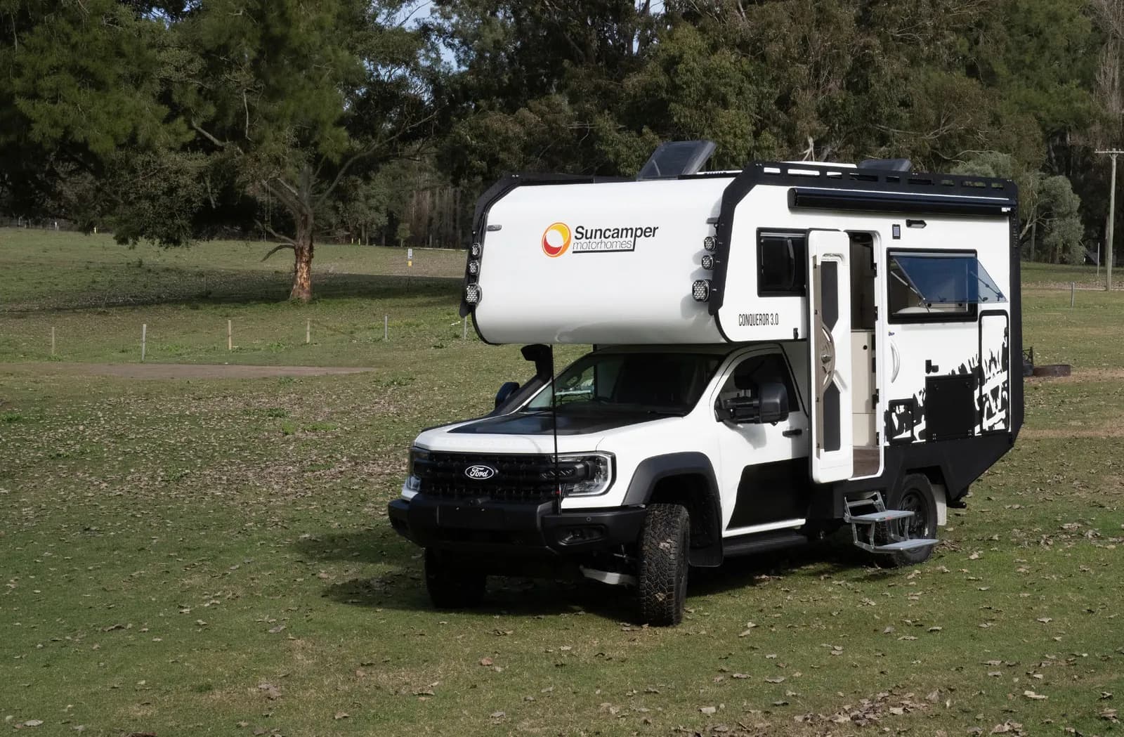 Sherwood Conqueror 3.0 motorhome parked on grass