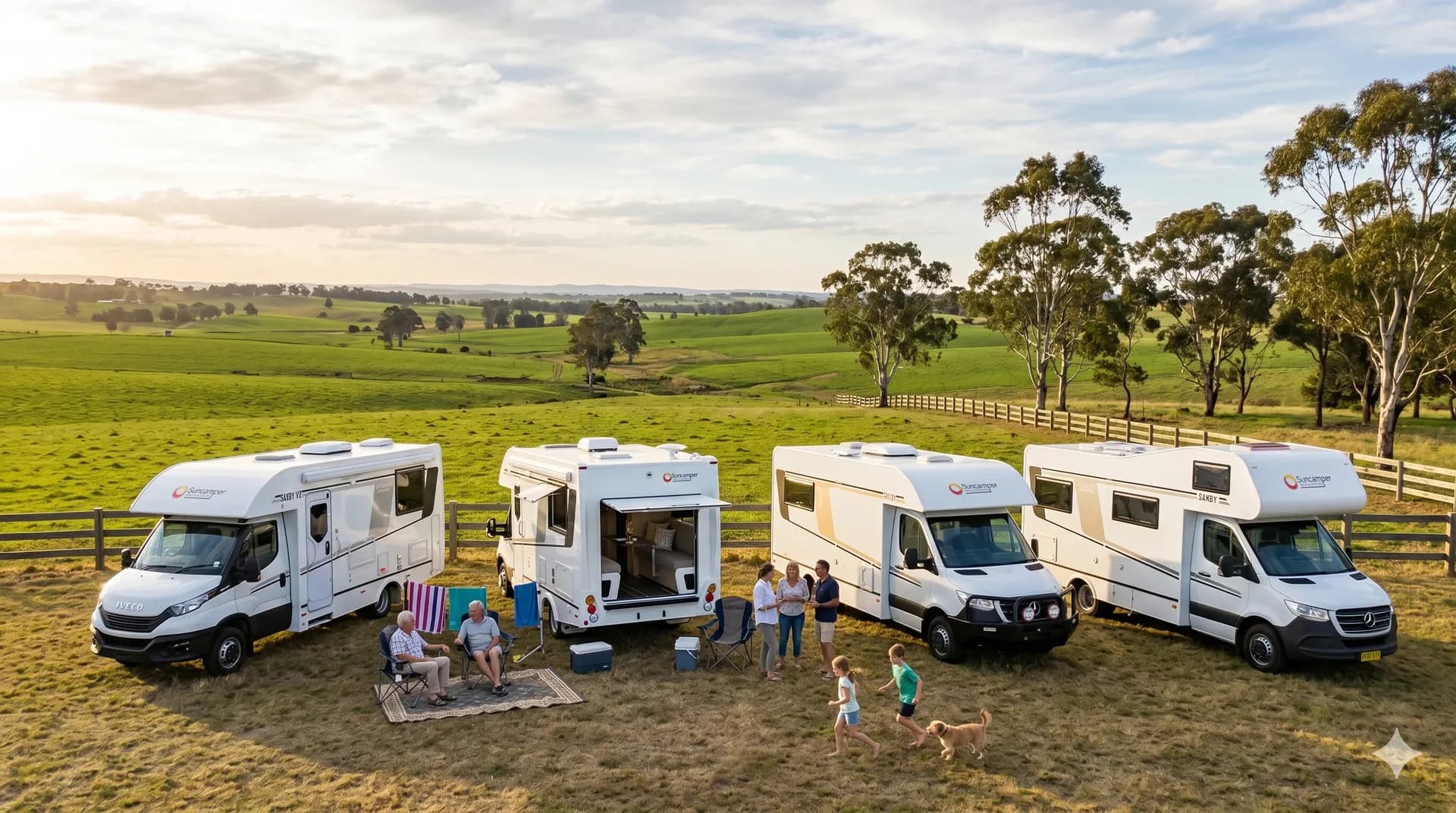 Suncamper Saxby range — mid-size touring motorhomes in an Australian outdoor setting